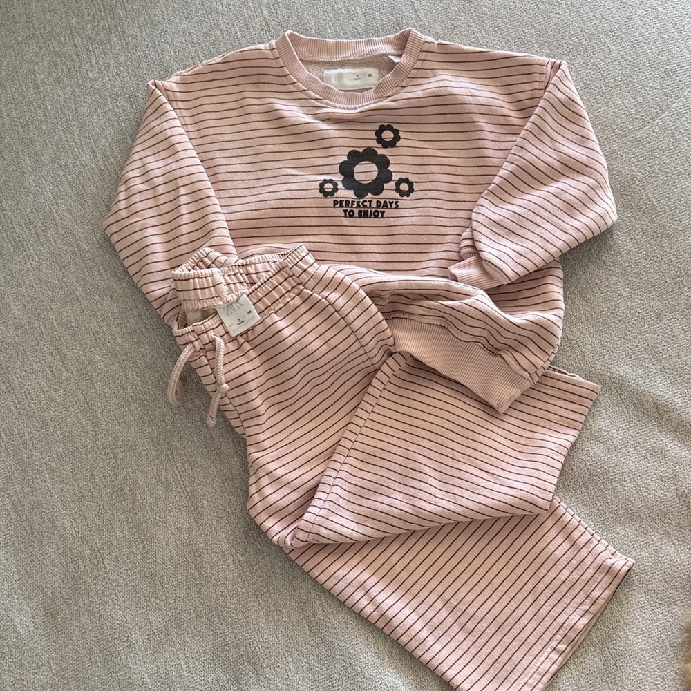 ZARA Striped Blush & brown strip Kids sweat set